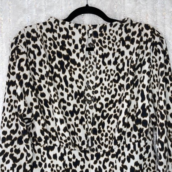 ZARA Lightweight Mini Dress Size XLARGE Animal Print Ruched Sleeve Shoulder Pads - Picture 3 of 12